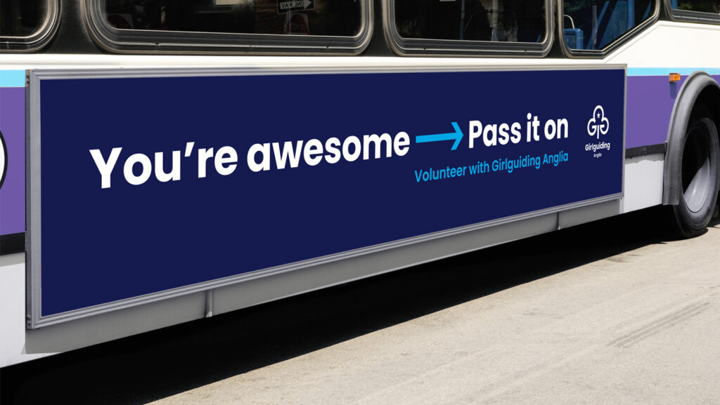 An example of the volunteer recruitment advertising placed on buses in four major cities.