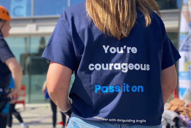 Campaign wording 'you're courageous' on the back of a tshirt.